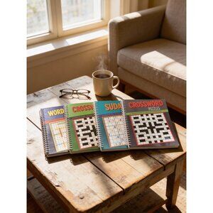 Wordsearch Sudoku & Crossword Puzzle Books Set Of 4 Spiral Bound 80 Pages Each B